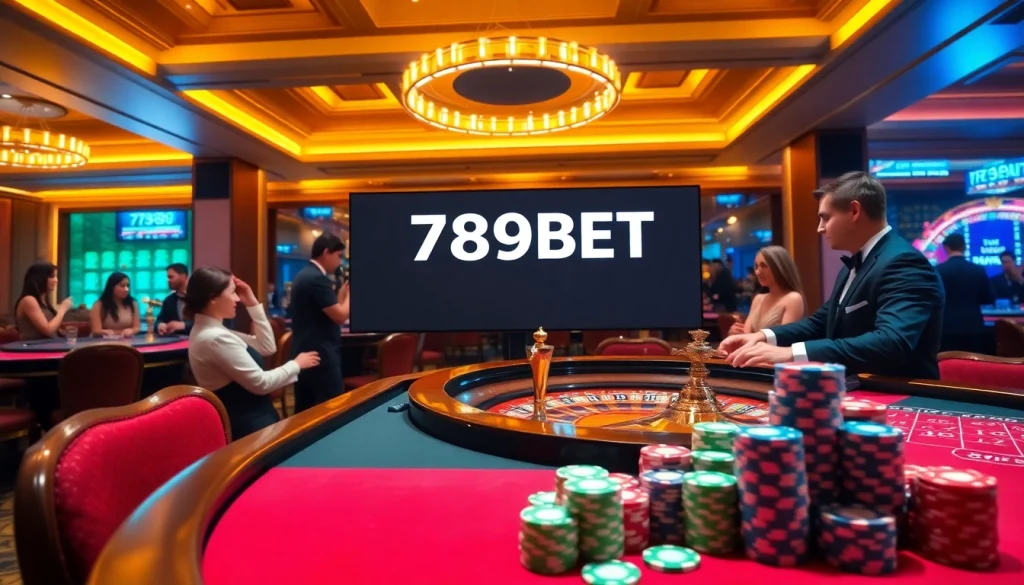 Experience thrilling action at 789BET casino with players enjoying roulette and poker games.