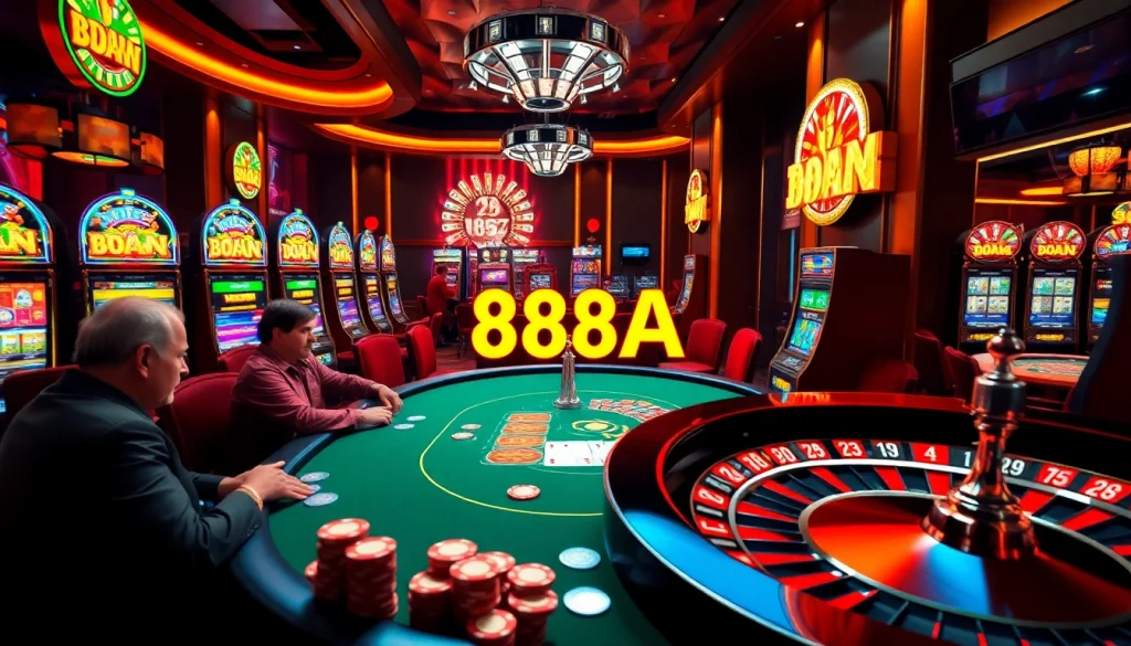 Experience the thrill of 88AA at luxurious casino tables, with high-stakes poker players and vibrant slot machines.