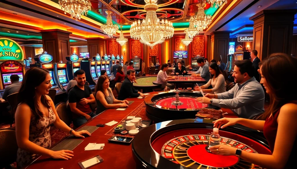 Experience the thrill of gaming at trang chủ 789f, with vibrant casino tables and lively players enjoying blackjack and poker.